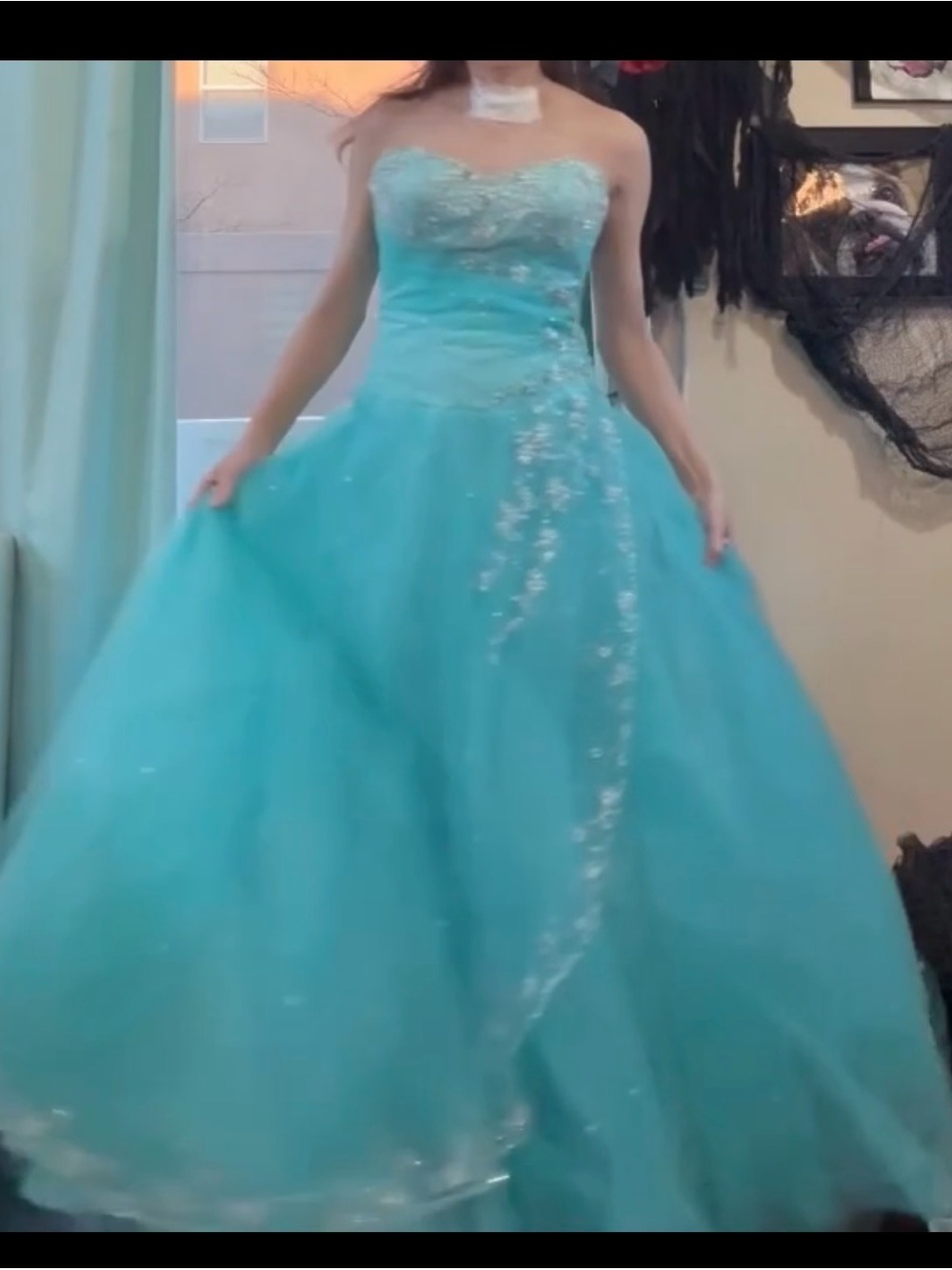 May Queen Turquoise Strapless Ball Gown size 4